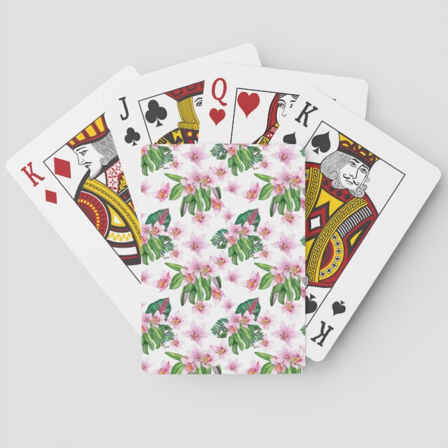 Baraja De Cartas Diseño de orquídeas acuarelas 30 (Reverso)