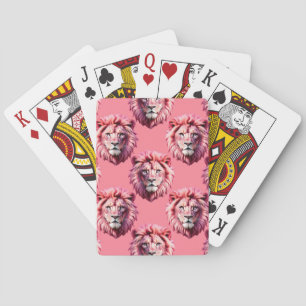Baraja De Cartas Diseño de patrón de animal de cabeza de león rosa 