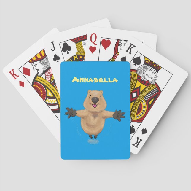 Baraja De Cartas Diseño de personalizados de quokka saltando feliz (Reverso)