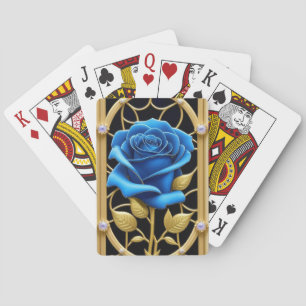 Baraja De Cartas Diseño de Rosa Azul en Vidrio Emplomado