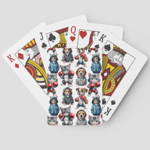 Baraja De Cartas Diseño divertido de patrones de perros gatos en bo