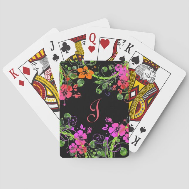 Baraja De Cartas Diseño floral con monograma (Reverso)