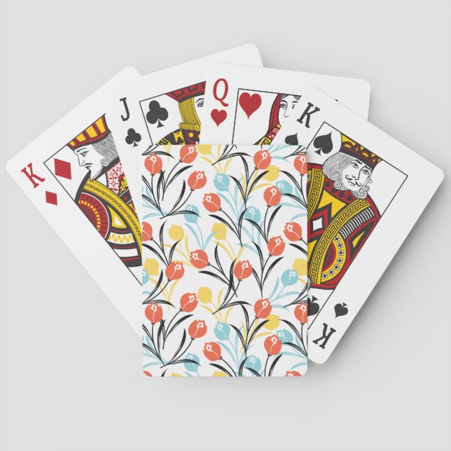 Baraja De Cartas Diseño floral de patrón vibrante de tulipán en bla (Reverso)