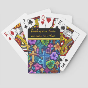 Baraja De Cartas Diseño Floral vibrante con cruces brillantes