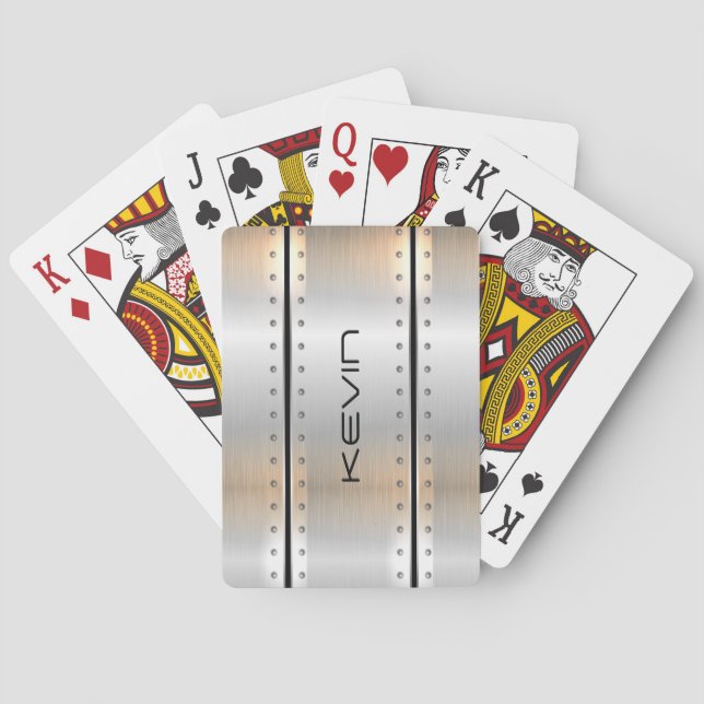 Baraja De Cartas Diseño geométrico de aluminio cepillado plateado (Reverso)