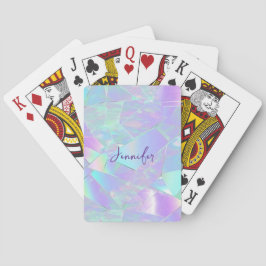 Baraja De Cartas Diseño iridiscente azul verdoso y púrpura, nombre 