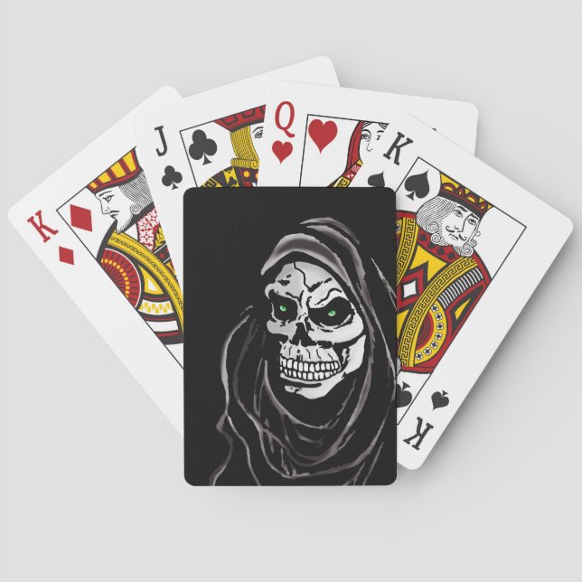 Baraja De Cartas Diseño severo del cráneo de Halloween del segador (Reverso)