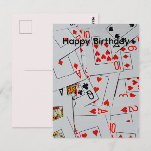 Baraja de cartas dispersas, tarjeta postal de cump
