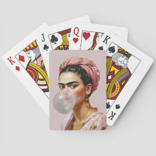 Baraja De Cartas Diva con bufanda floral soplando chicle 