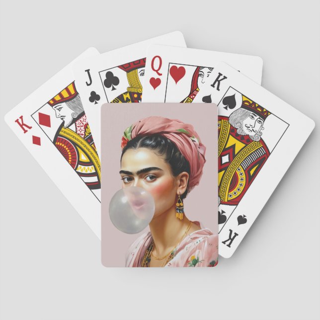 Baraja De Cartas Diva con bufanda floral soplando chicle  (Reverso)