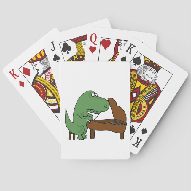 Baraja De Cartas Divertido Dinosaurio T-Rex jugando al piano (Reverso)