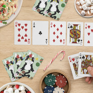 Baraja De Cartas Divertido Gato Tuxedo Blanco Negro Fiesta Verde