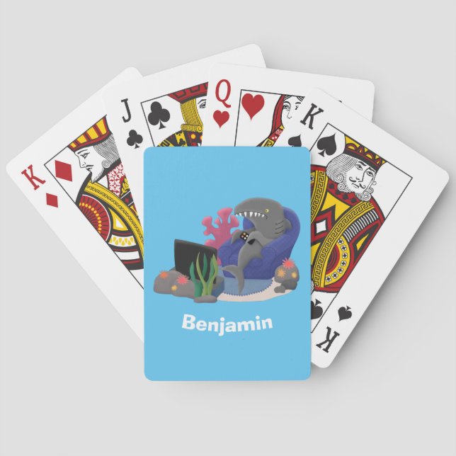 Baraja De Cartas Divertido tiburón viendo al personalizado de telev (Reverso)