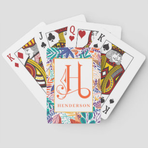 Baraja De Cartas Diviértete Patrón Tropical Colorido Monograma H