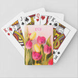 Baraja De Cartas DIY Pink Monogram/Name, Pink & Yellow Tulips<br><div class="desc">Personalize this stylish and Trendy Pink Monogram with your 3 initials (or name) on a photo of Pink & Yellow Tulips.</div>