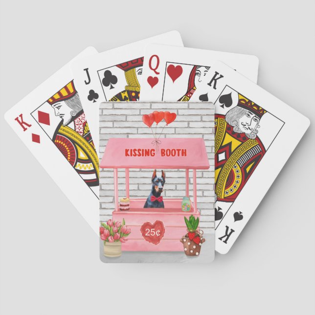 Baraja De Cartas Doberman Dog El día de San Valentín Kissing Booth (Reverso)