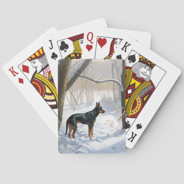 Baraja De Cartas Doberman Pinscher Deja que nieve Navidad (Reverso)