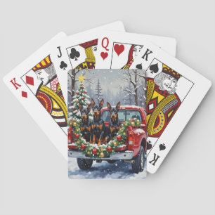 Baraja De Cartas Doberman Pinscher Navidad Camión Rojo Feriado