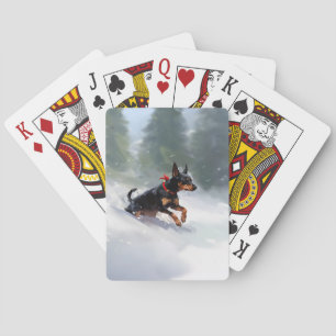 Baraja De Cartas Doberman Pinscher Navidad nieve invierno