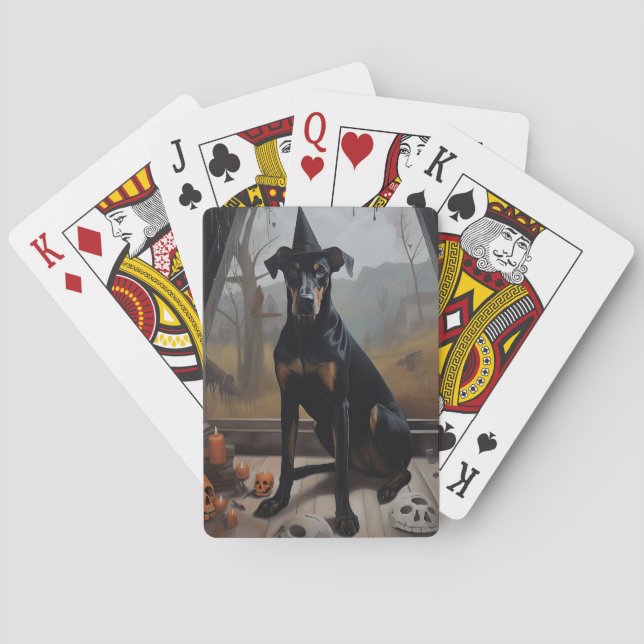 Baraja De Cartas Doberman Pumpkins Halloween Scary (Reverso)