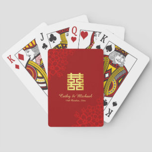 Baraja De Cartas Doble patrón floral de felicidad boda china