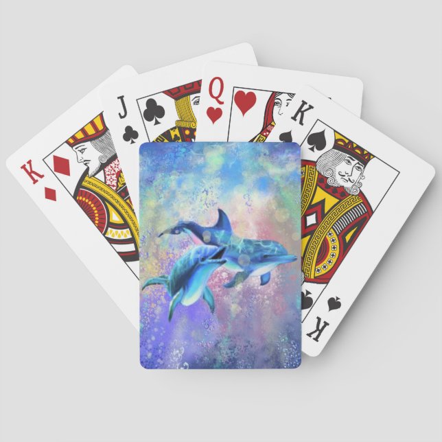 Baraja De Cartas Dolphin Couple Jugando Tarjetas Feliz Familia (Reverso)