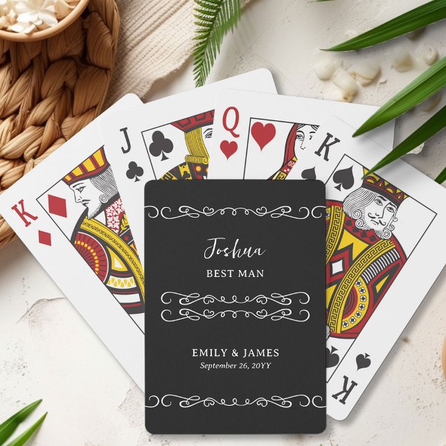 Baraja De Cartas Doodle caprichoso Cualquier Boda Groomsman de colo (Best Man Poker Cards with whimsical doodles and love hearts - edit color or personalize for anyone)