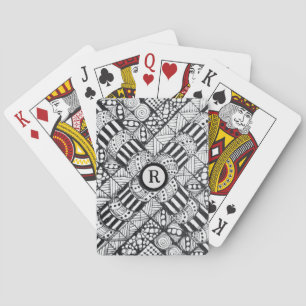Baraja De Cartas Doodle Dibujado a Mano en Blanco y Negro con Monog
