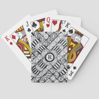 Baraja De Cartas Doodle Dibujado a Mano en Blanco y Negro con Monog