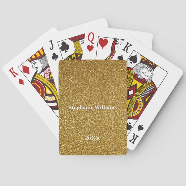 Baraja De Cartas Dorado Purpurina de oro Nombre personalizado Año C (Reverso)