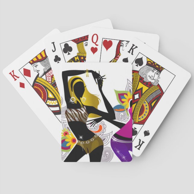 Baraja De Cartas Dos Chicas bailando con Illustr vectorial de fondo (Reverso)