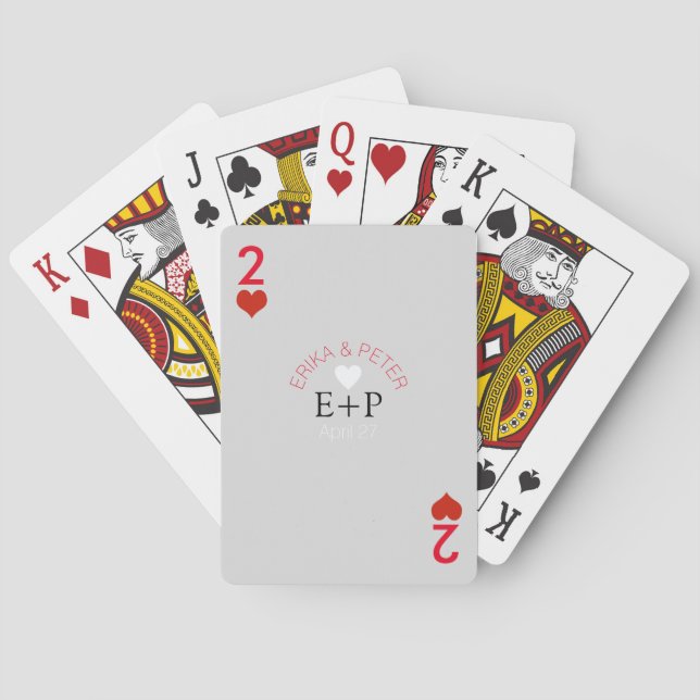 Baraja De Cartas dos corazones adoran el monograma boda (Reverso)