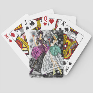 Baraja De Cartas Dos Damas Con Vestidos De Lado Modernos Jugando Ca