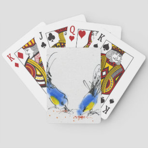 Baraja De Cartas Dos pequeños cascos picando grano. Caligrafía