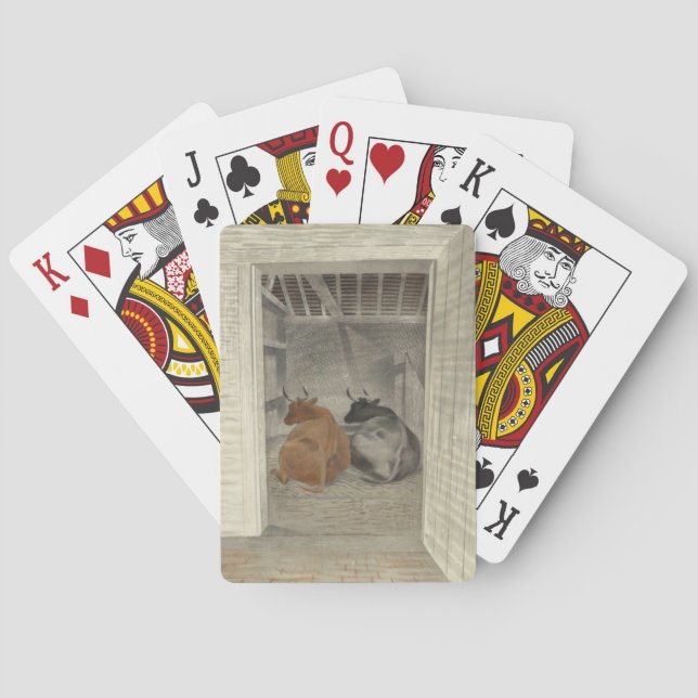 Baraja De Cartas Dos vacas en un establo (por Eric Ravilious) (Reverso)