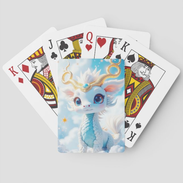 Baraja De Cartas Dragón bebé adorable en las nubes (Reverso)