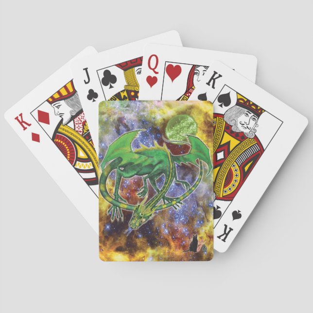 Baraja De Cartas Dragón cósmico de Esmeralda (Reverso)