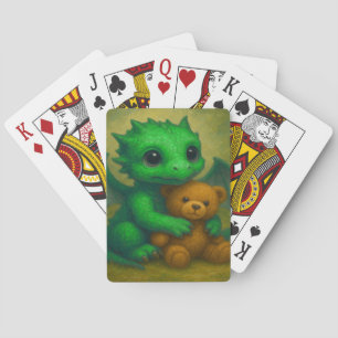 Baraja De Cartas Dragón de bebé ordeñable verde de cachorro con oso