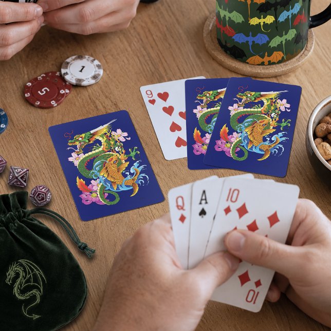 Baraja De Cartas Dragón Japonés Koi Loto Azul Mitológico Asiático (Subido por el creador)