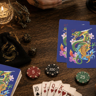 Baraja De Cartas Dragón Japonés Koi Loto Azul Mitológico Asiático