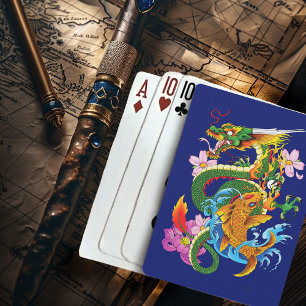Baraja De Cartas Dragón Japonés Koi Loto Azul Mitológico Asiático