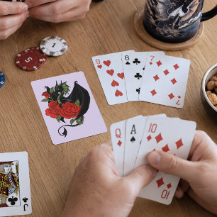 Baraja De Cartas Dragón Negro Místico Rosas Rojas Lavanda Gótica