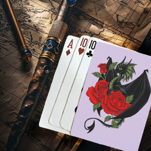 Baraja De Cartas Dragón Negro Místico Rosas Rojas Lavanda Gótica