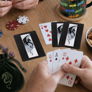 Baraja De Cartas Dragón Tribal Negro Rojo y Azul con Flores