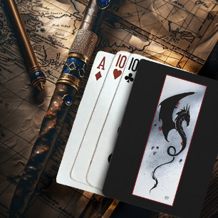 Baraja De Cartas Dragón Tribal Negro Rojo y Azul con Flores