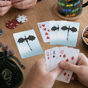 Baraja De Cartas Dragón Tribal Negro Vuelo Fantasía Cielo Azul