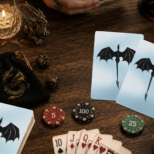 Baraja De Cartas Dragón Tribal Negro Vuelo Fantasía Cielo Azul