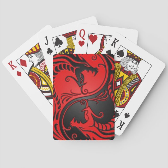 Baraja De Cartas Dragones rojos y negros de Yin Yang (Reverso)