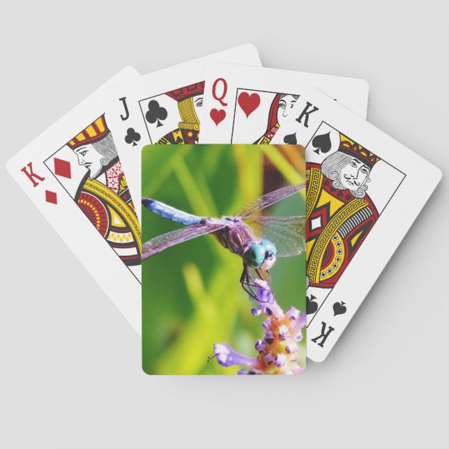 Baraja De Cartas Dragonfly verde azulado y púrpura (Reverso)