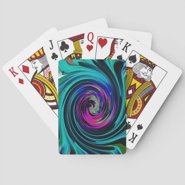 Baraja De Cartas Dramático giro retro negro y turquesa (Reverso)